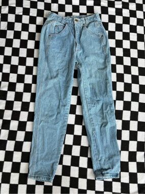 Vintage Zena Jeans High Waisted Light Wash Denim Pink Stitch Mom Jeans 80s 90s